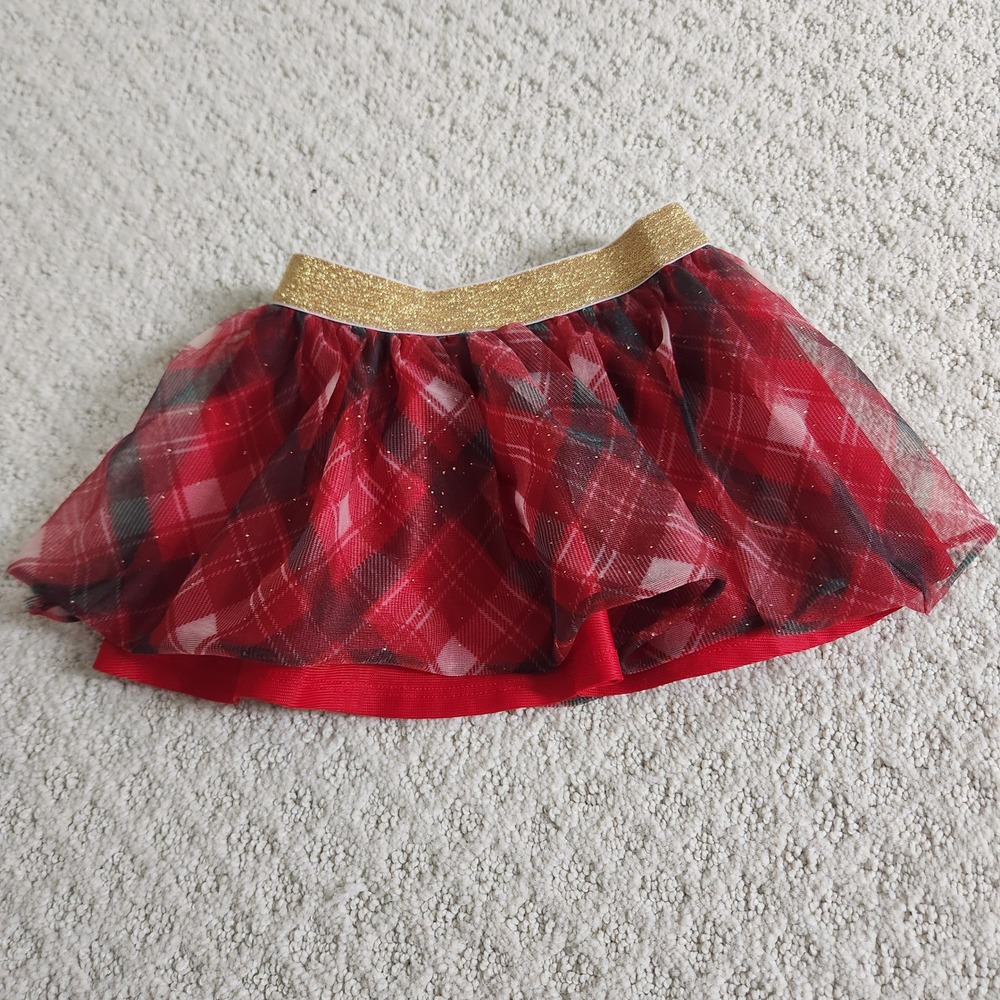 Red Plaid Tutu Skirt Gold Glitter Waistband Baby Girls size 18M